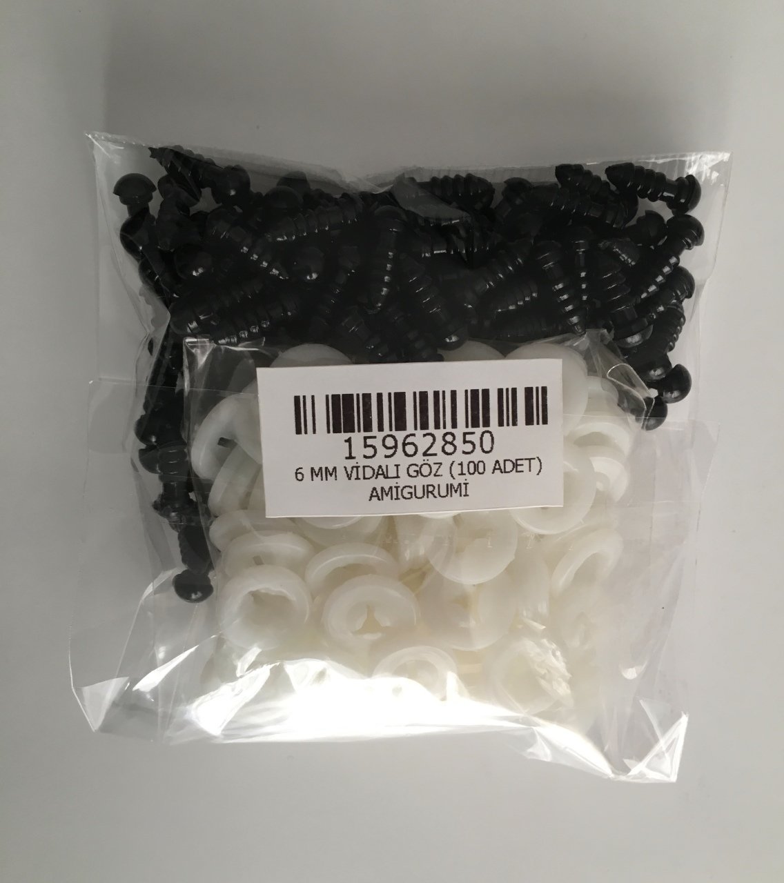 50 Çift Vidalı 6 Milim Siyah Göz
