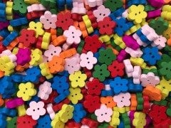 10 Adet Renkli Ahşap Çiçek Düğme